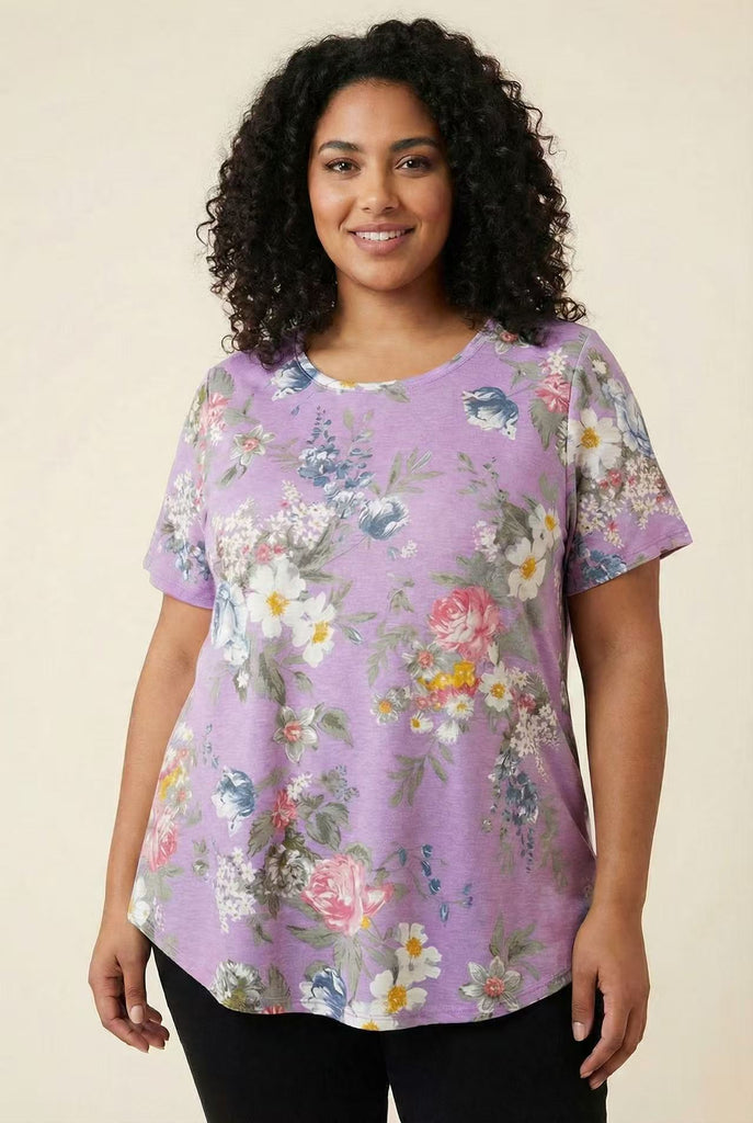 Curved Hem Printed Short-Sleeve Tee