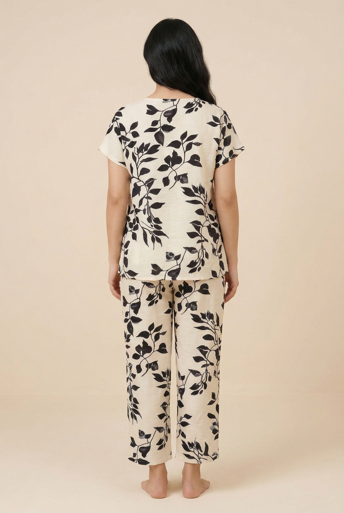 Botanical Leaf-Pattern Loungewear Set (3 Color Options)