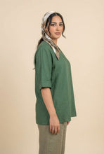 Load image into Gallery viewer, V-Neck Elbow-Sleeve Linen-Blend Top (Multiple Colors Available)