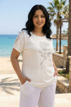 Load image into Gallery viewer, Rhinestone &amp; Lace-Appliqué Short-Sleeve Tee