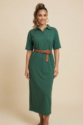Belted Polo Neck Midi Dress (Multiple Colors Available)