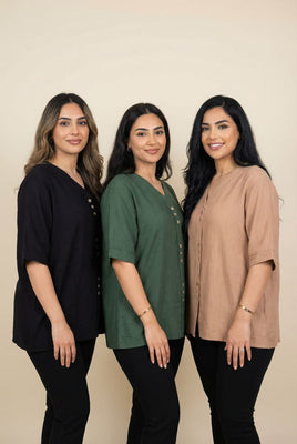 Linen-Blend V-Neck Button-front Top (Multiple Colors Available)