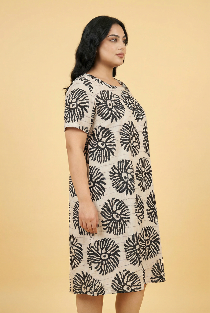 Botanical-Print Loose-Fit Midi Dress (4 Color Options)
