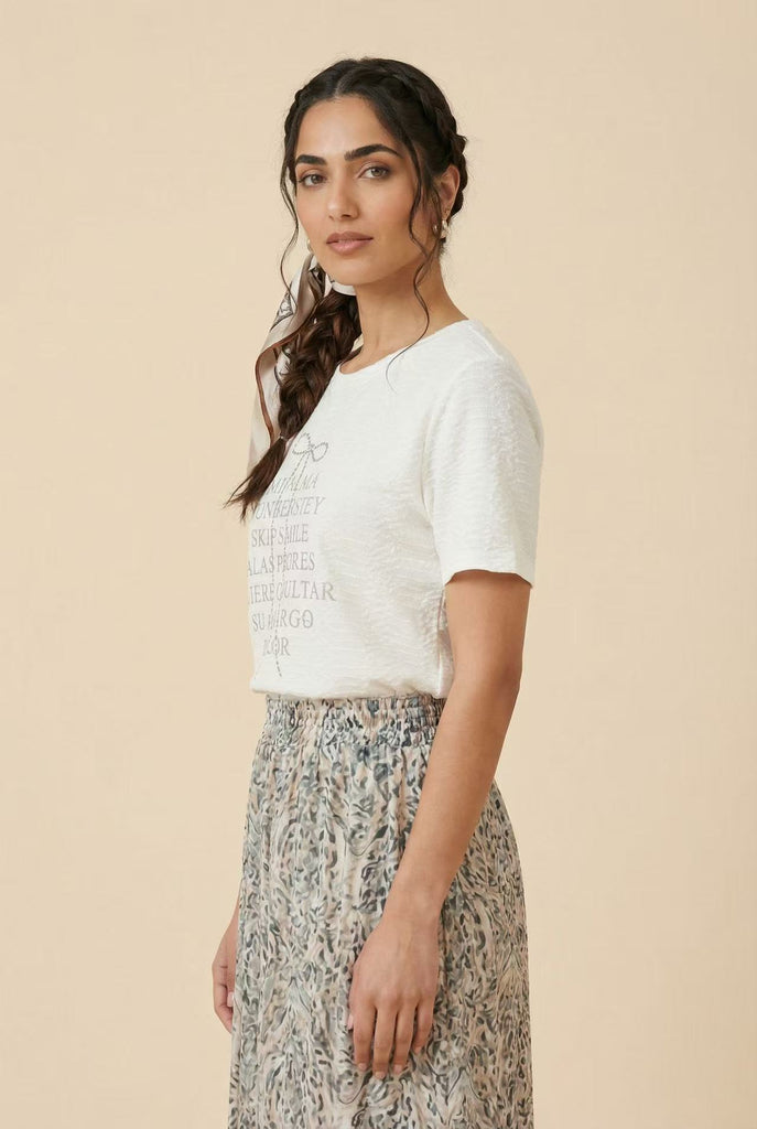 Textured Bow & Text Print Short-Sleeve Tee (Multiple Color Options)