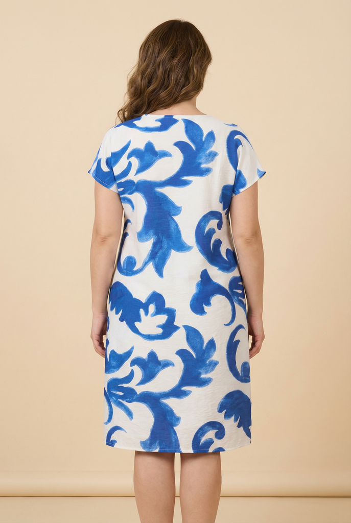 Watercolor Floral-Pattern Loose-Fit Midi Dress (3 Color Options)