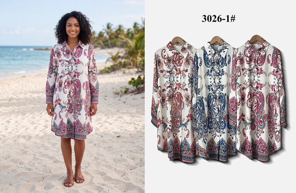 Oversized Abstract Floral Shirt Midi Dress (Multi-Color Options)