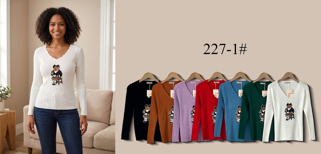 Scallop V-Neck Ribbed Knit Top (Multi-Color & Multi-Pattern Options)