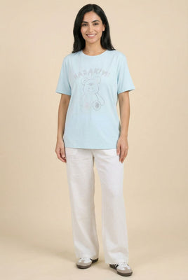 Bear & Letter Rhinestone Short-Sleeve Tee (Multiple Color Options)