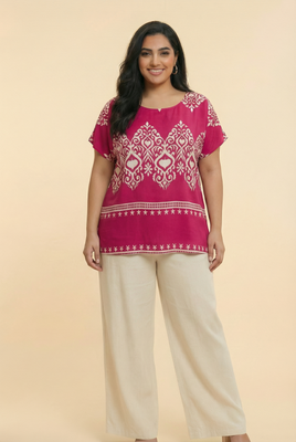 Ikat-Pattern Tunic Blouse (4 Color Options)