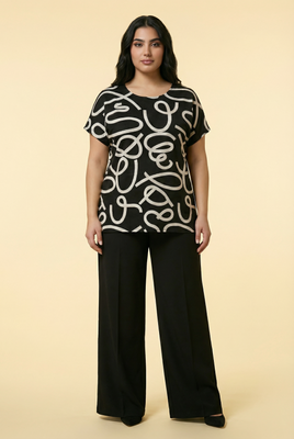 Abstract Script Print Blouse (4 Color Options)