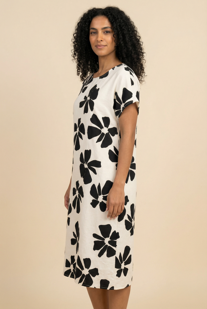 Bold Floral-Print Loose-Fit Midi Dress (2 Color Options)
