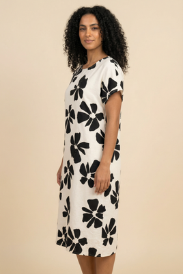 Bold Floral-Print Loose-Fit Midi Dress (2 Color Options)