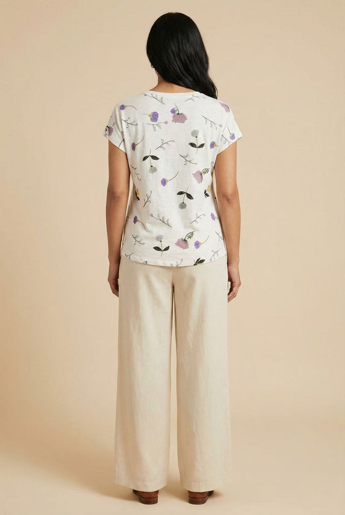 Watercolor Floral Print Cap-Sleeve Tee