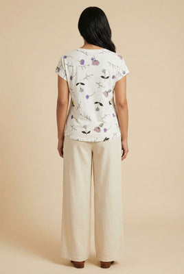 Watercolor Floral Print Cap-Sleeve Tee