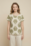 Vintage Damask Print Linen Blouse (4 Color Options)