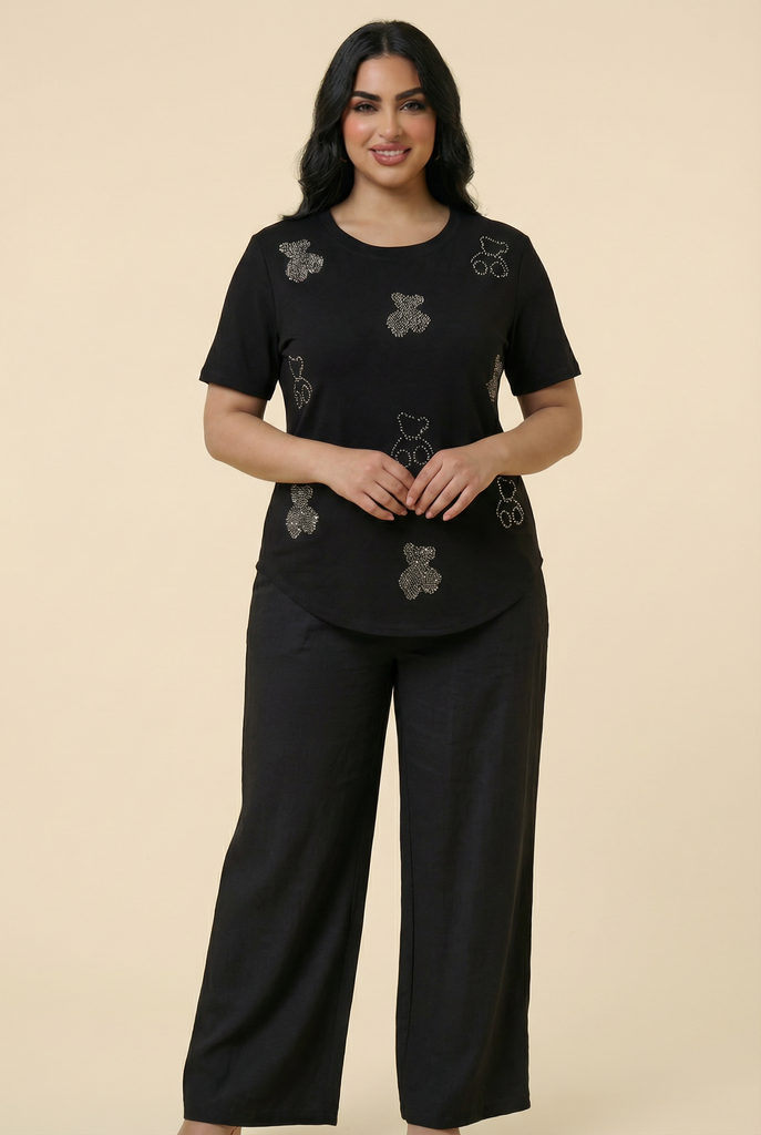 Diamond Bear Embellished Curved-Hem Tee (6 Color Options)