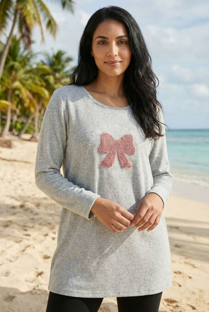 The Textured Pink Bow Longline Tunic (Multi-Color Options)