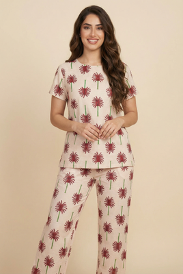 Palm Tree-Pattern Modest Loungewear Set (4 Color Options)