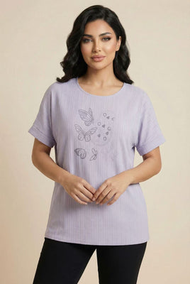 The Delicate Rhinestone Vertical Stripe Crew Neck Tee (Multi-Color Options)