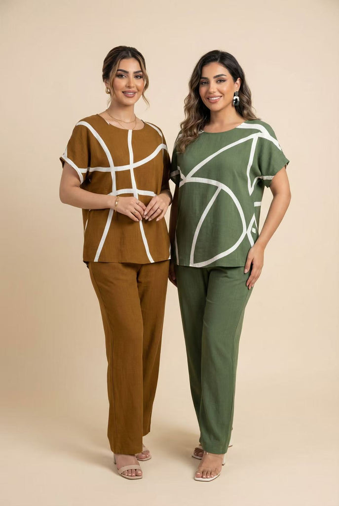 Geometric Line Print Short-Sleeve Top (Multiple Color Options)