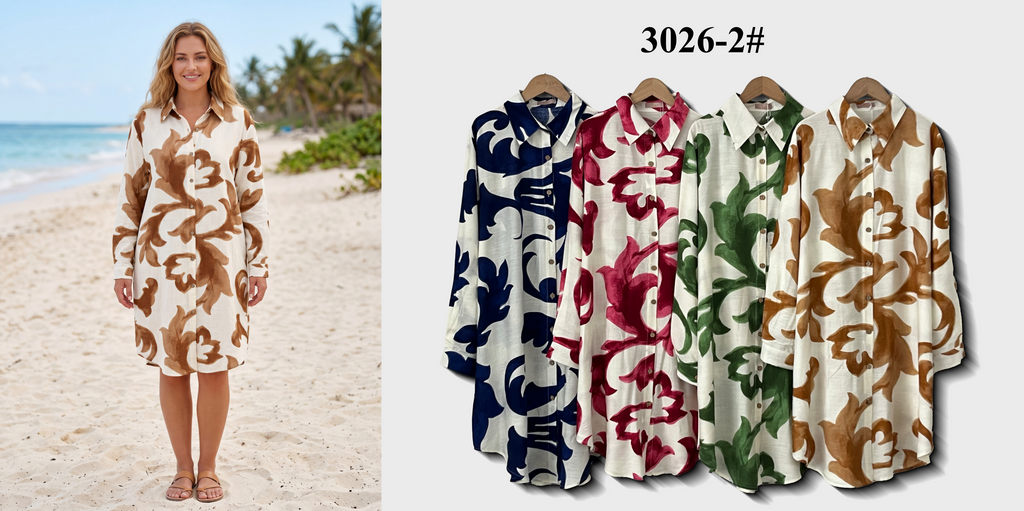 Oversized Abstract Floral Shirt Midi Dress (Multi-Color Options)