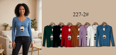 Scallop V-Neck Ribbed Knit Top (Multi-Color & Multi-Pattern Options)