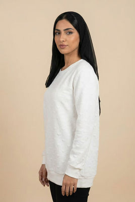 Heart-Embossed Textured Crew Neck Sweatshirt