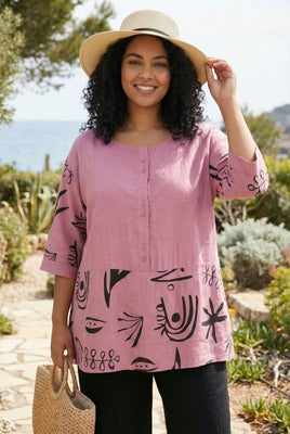 Linen-Blend Henley Top