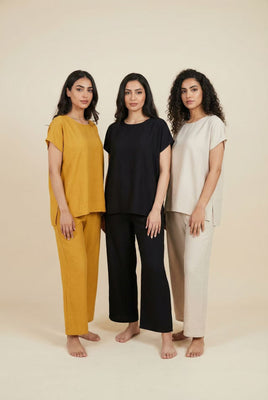 Linen-Blend Modest Loungewear Set (Multiple Color Options)