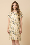 Watercolor Leaf-Print Loose-Fit Midi Dress (2 Color Variants)