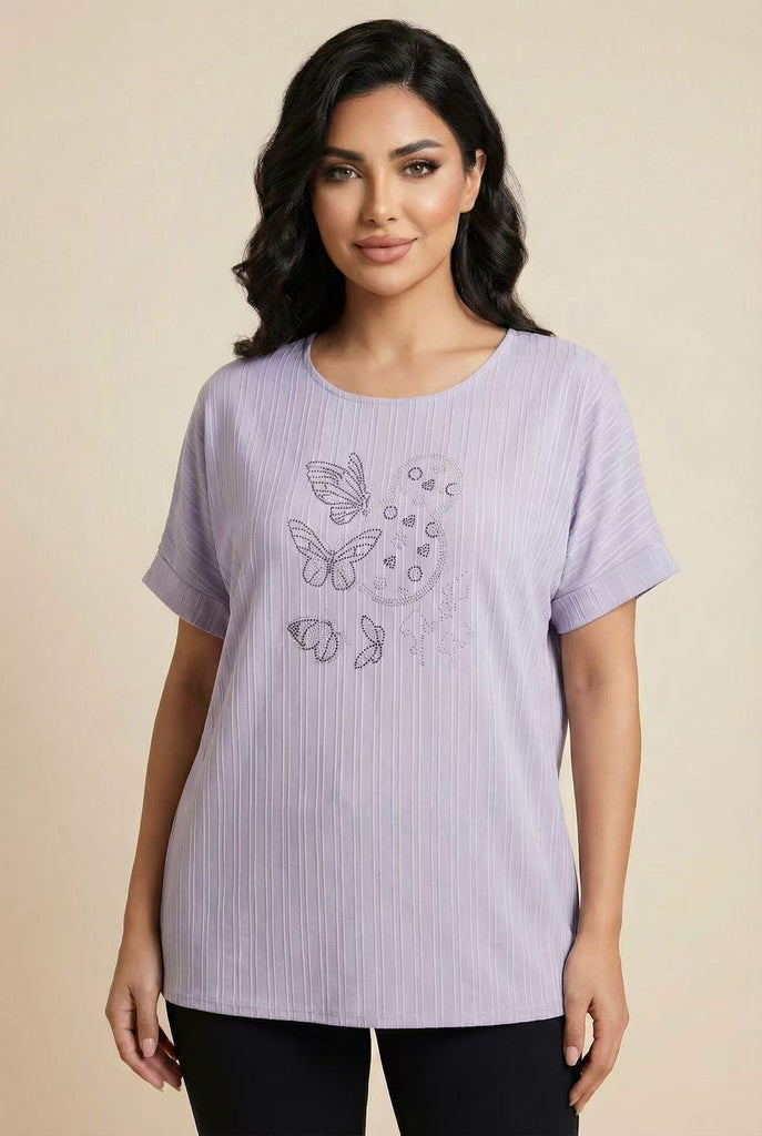 The Delicate Rhinestone Vertical Stripe Crew Neck Tee (Multi-Color Options)