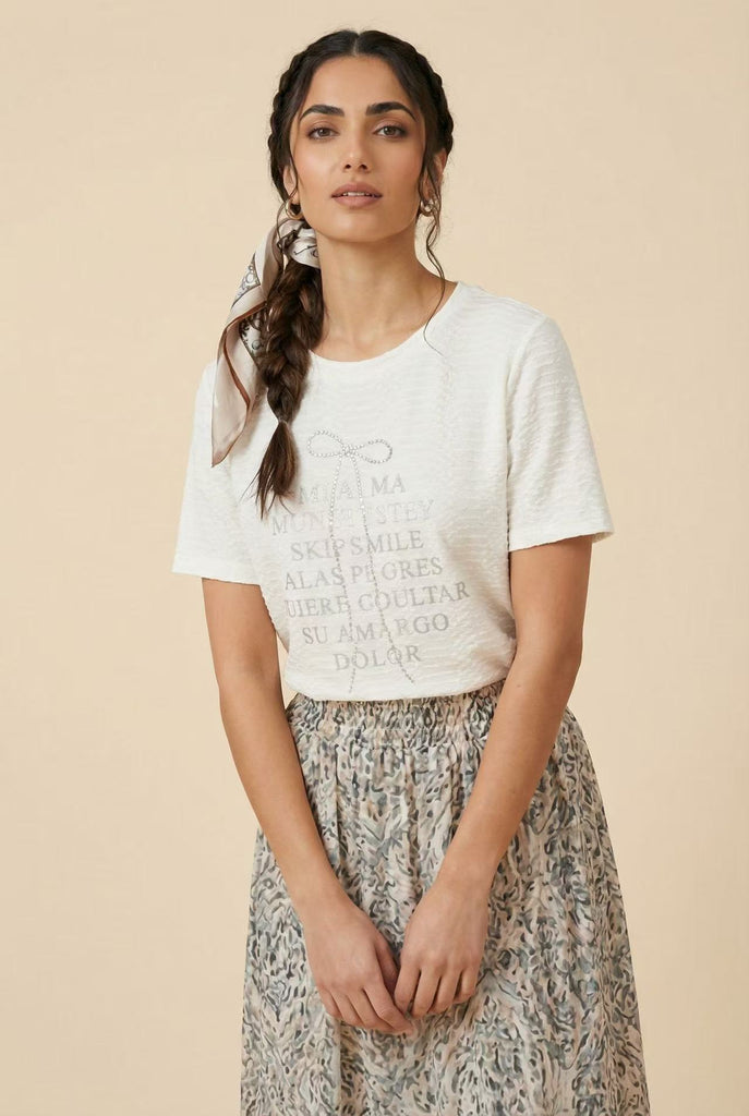 Textured Bow & Text Print Short-Sleeve Tee (Multiple Color Options)