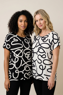 Abstract Script Print Blouse (4 Color Options)