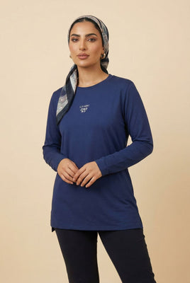 Side Split Embroidered Long-Sleeve Top (Multiple Colors Available)
