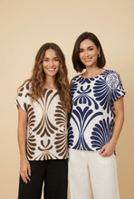 Load image into Gallery viewer, Art Deco Fan-Print Linen Blouse (4 Color Options)