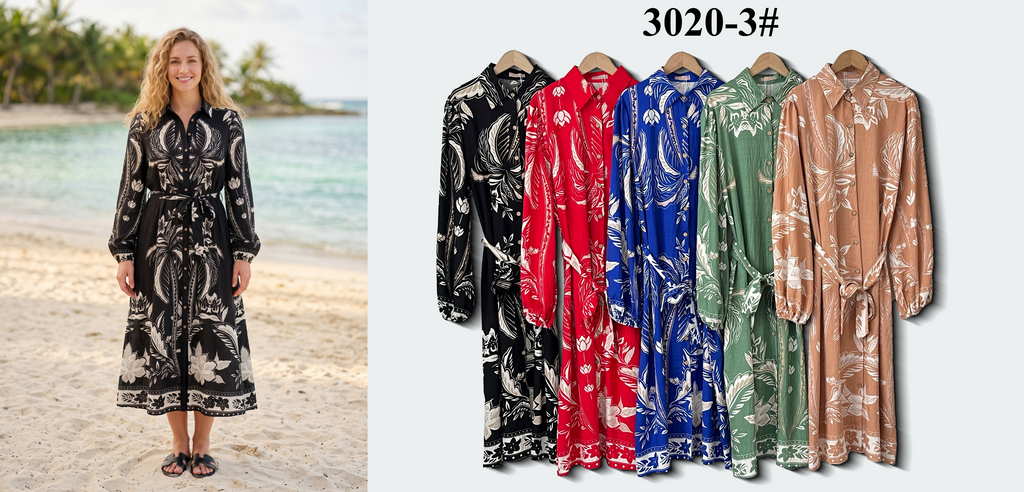 Belted Floral Print Shirt Midi Dress (3 Print Patterns & Multi-Color Options)