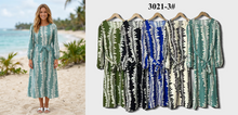 Load image into Gallery viewer, Round Neck Leaf Print Belted Midi Dress (Multi-Color Options)