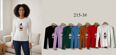Crew Neck Ribbed Knit Top with Embroidered Motif (Multi-Color & Multi-Pattern Options)