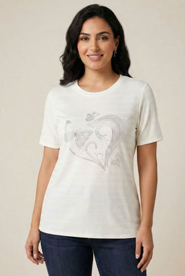 Textured Heart & Butterfly Rhinestone Tee (Multiple Color Options)