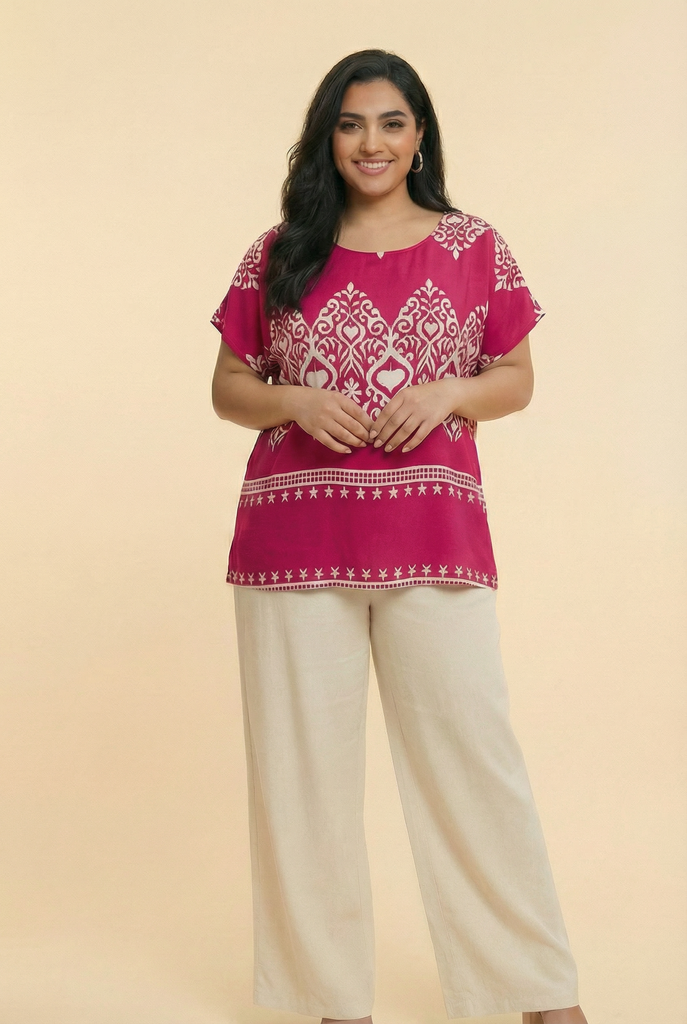 Ikat-Pattern Tunic Blouse (4 Color Options)