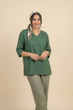 V-Neck Elbow-Sleeve Linen-Blend Top (Multiple Colors Available)