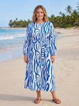 Load image into Gallery viewer, Round Neck Leaf Print Belted Midi Dress (Multi-Color Options)