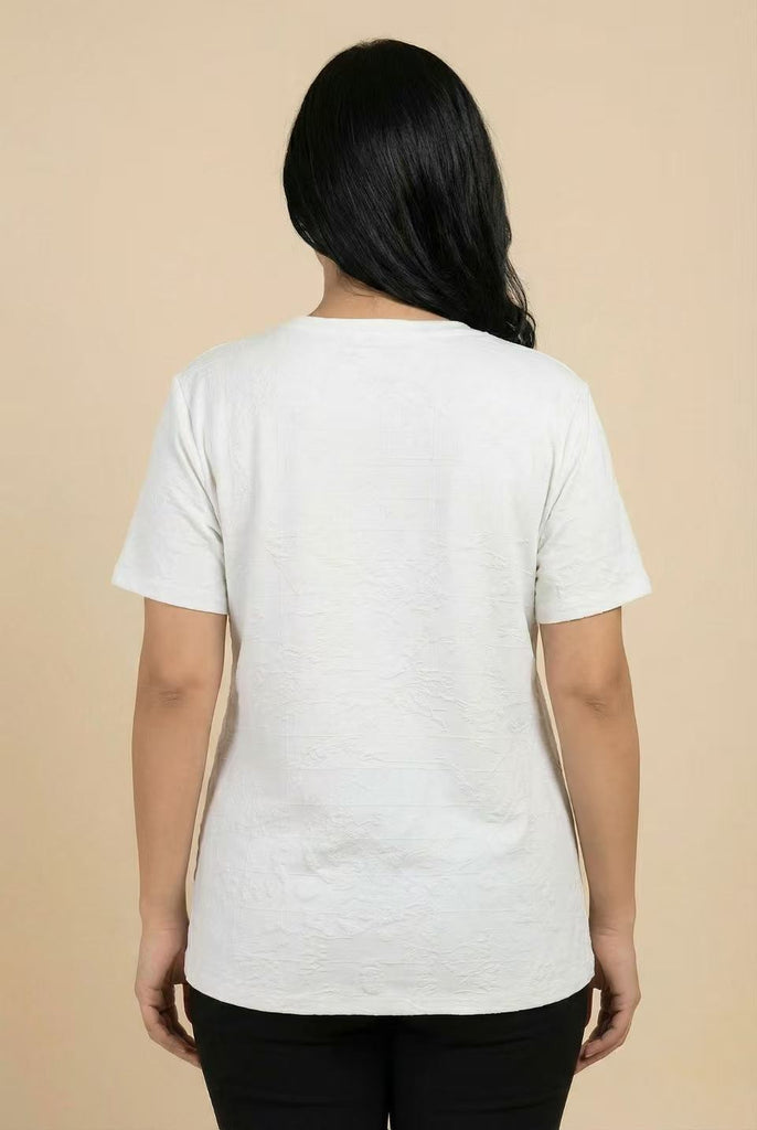 Rhinestone Embellished Textured Short-Sleeve Tee