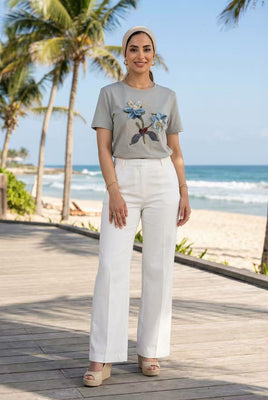 3D Floral-Embroidered Short-Sleeve Tee (Multiple Color Options)