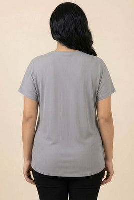 Rhinestone Embellished Ribbed Short-Sleeve Top