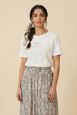 Textured Bow & Text Print Short-Sleeve Tee (Multiple Color Options)