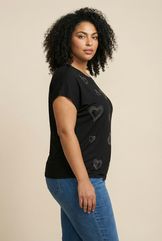 Diamond Swirl-Heart Embellished Relaxed Tee (4 Color Options)