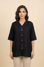 Load image into Gallery viewer, Linen-Blend V-Neck Button-front Top (Multiple Colors Available)
