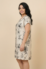 Load image into Gallery viewer, Line-Art Floral-Print Loose-Fit Midi Dress (3 Tone Options)
