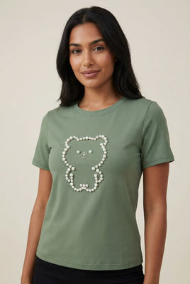 Pearl Embellished Short-Sleeve Tee (Multiple Colors Available)